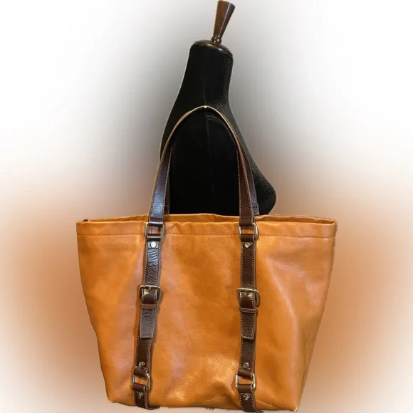 Neiman Marcus Tan Buckle Faux Leather Tote Bag - Picture 2 of 11